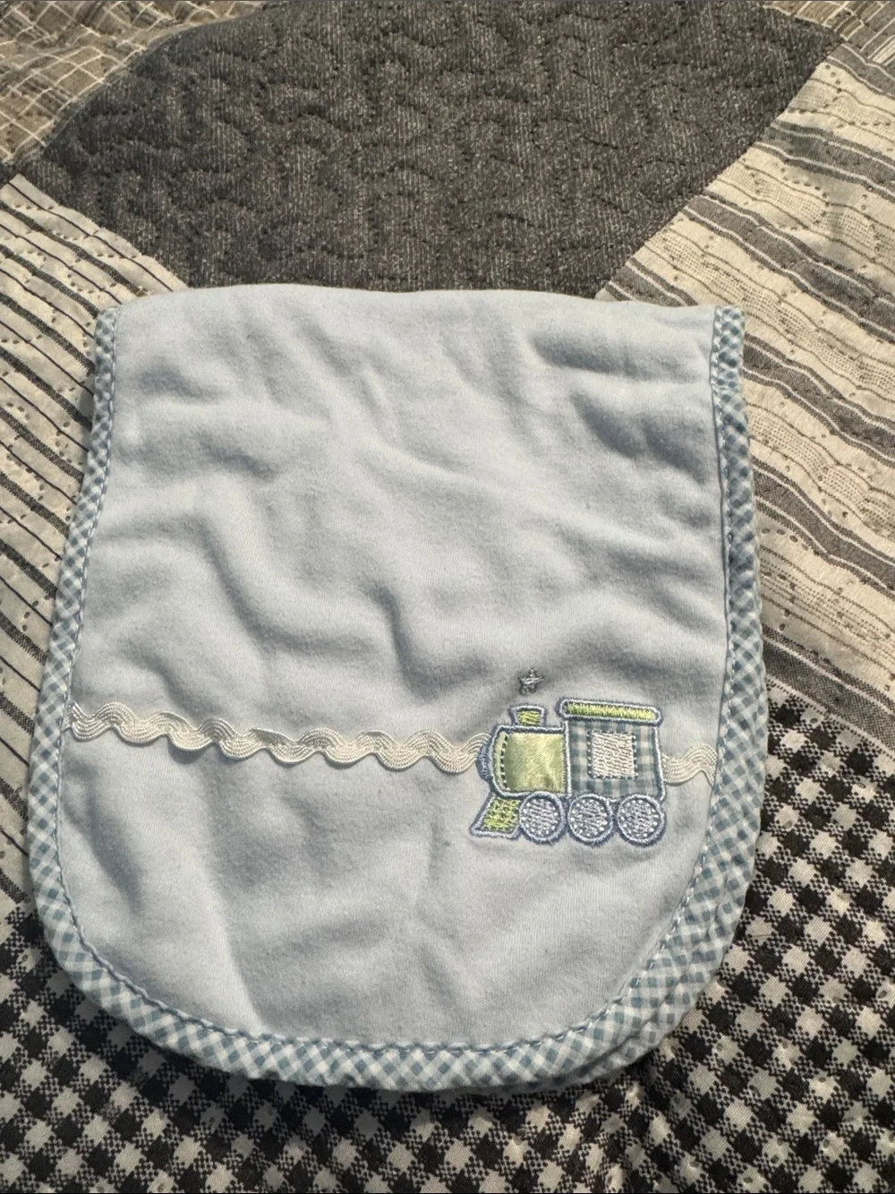 Baby Boy Light Blue Train Bib Trio with Sweet Motifs